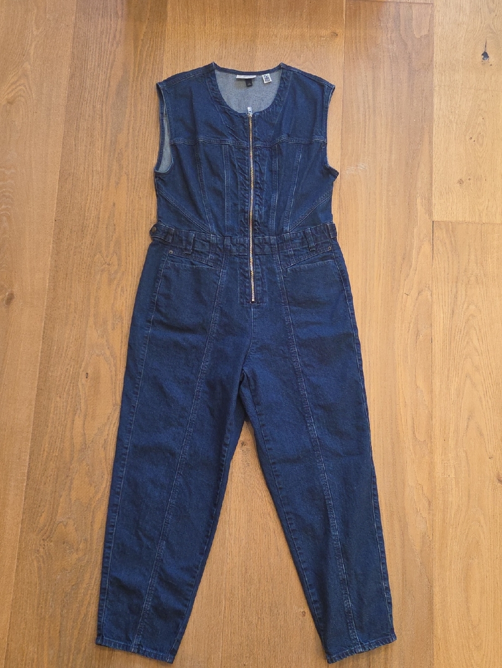 Universal Thread Indigo Denim Sleeveless Zip-Front  Overalls With Stretch